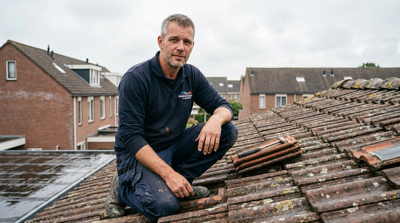 Dakdekker Almere aan het werk op een pannendak in een woonwijk